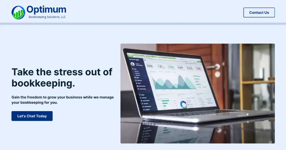 Screenshot of Optimum Bookkeeping Solutions' homepage and hero section